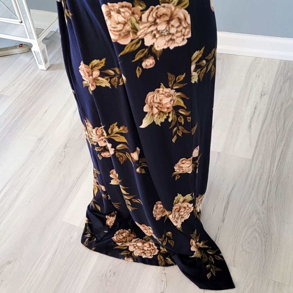 Nine Britton Jersey Knit Navy Floral Maxi Dress Size Medium - Picture 8 of 12